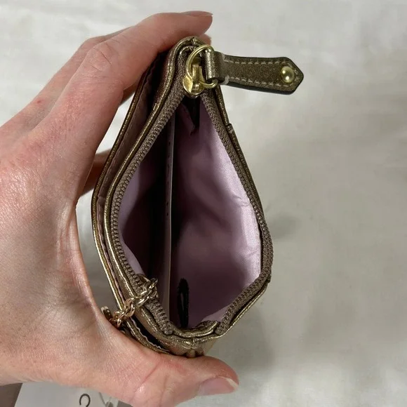 Coach Madison Leather Mini Skinny Gold Metallic Coin Pouch Wallet New NWT - Picture 7 of 8